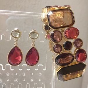 Maroon & Purple Gem Earrings & Bracelet
